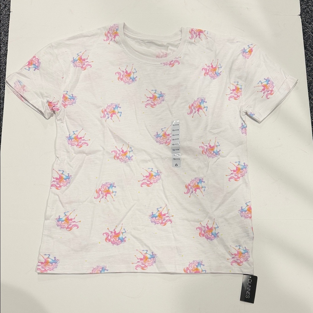 Girls' White Unicorn Print Short Sleeve Tee